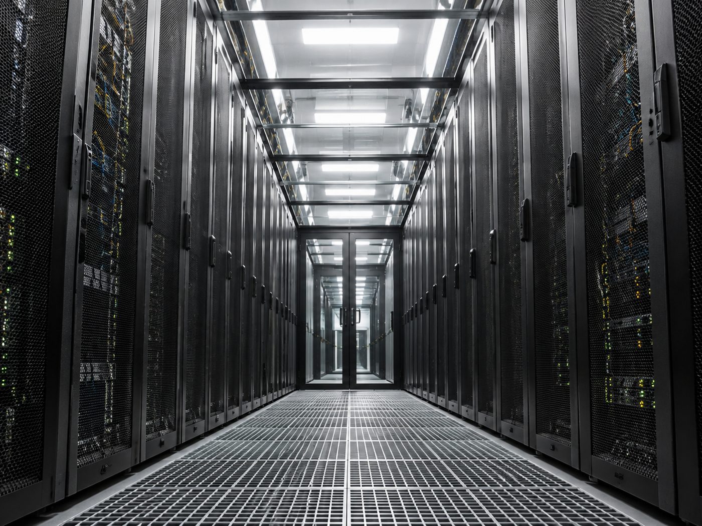 A data centre aisle lined with GPU racks